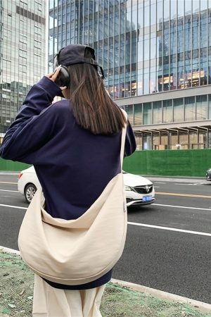 Y2K Streetwear Half Moon Nylon Crescent Crossbody Saddle Messenger Sling Canvas Bag