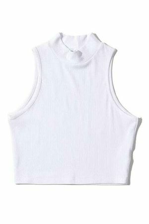 Y2K Streetwear High Neck White Crop Top for Black Women