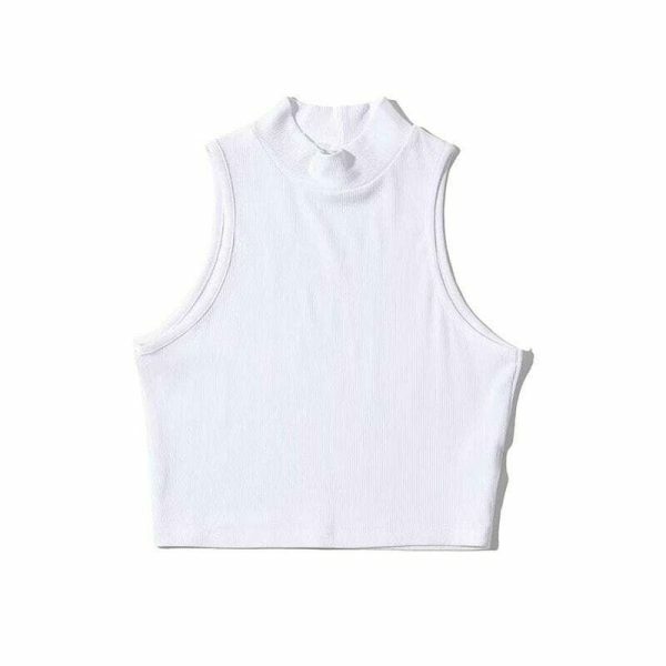 Y2K Streetwear High Neck White Crop Top for Black Women