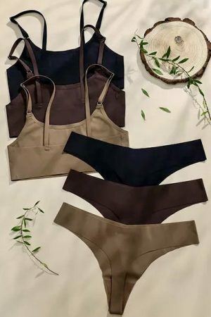 Y2K Streetwear Ice Silk Bra Set with Sexy Thong