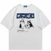 Y2K Streetwear Japanese Cat Drinking Kanji T-Shirt