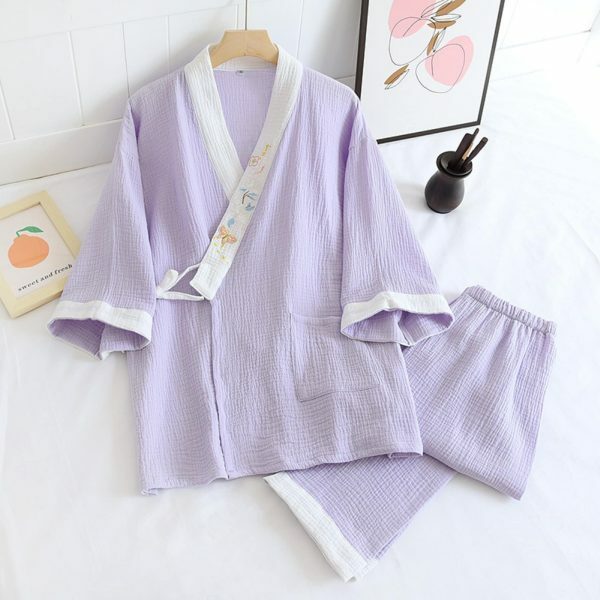 Y2K Streetwear Japanese Kimono Pajama Set for Women, Long Sleeve Two-Piece Suit