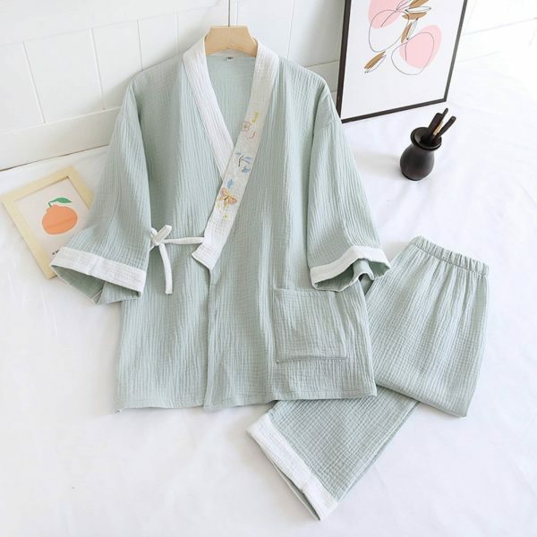 Y2K Streetwear Japanese Kimono Pajama Set for Women, Long Sleeve Two-Piece Suit