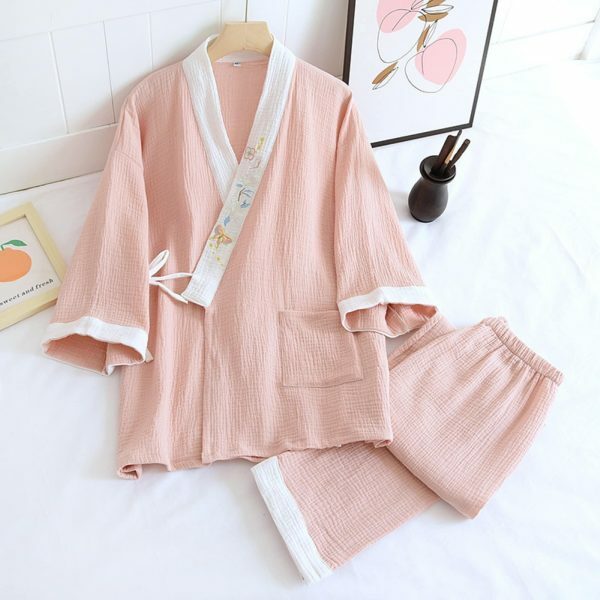 Y2K Streetwear Japanese Kimono Pajama Set for Women, Long Sleeve Two-Piece Suit