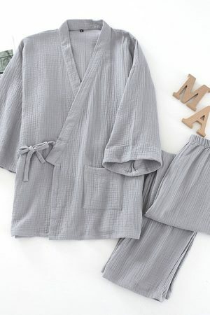 Y2K Streetwear Kimono Pajama Set for Couples - Cotton Loose V-Neck Sleepwear