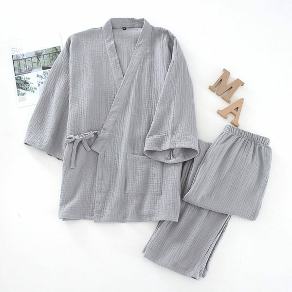 Y2K Streetwear Kimono Pajama Set for Couples - Cotton Loose V-Neck Sleepwear