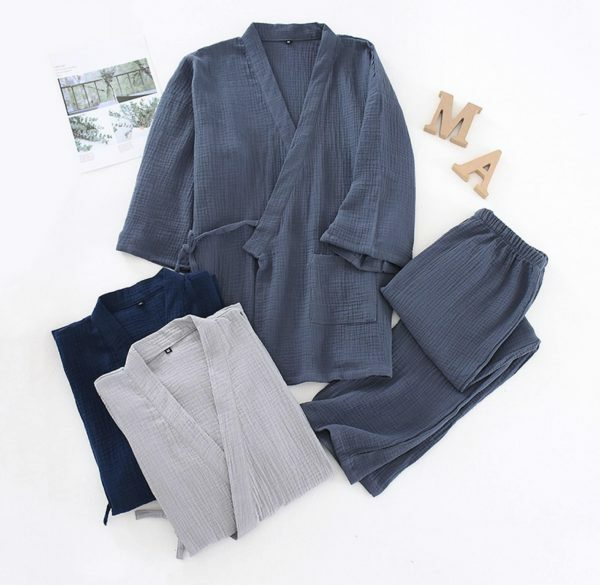 Y2K Streetwear Kimono Pajama Set for Couples - Cotton Loose V-Neck Sleepwear