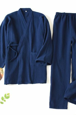 Y2K Streetwear Kimono Pajama Set for Couples - Cotton Loose V-Neck Sleepwear