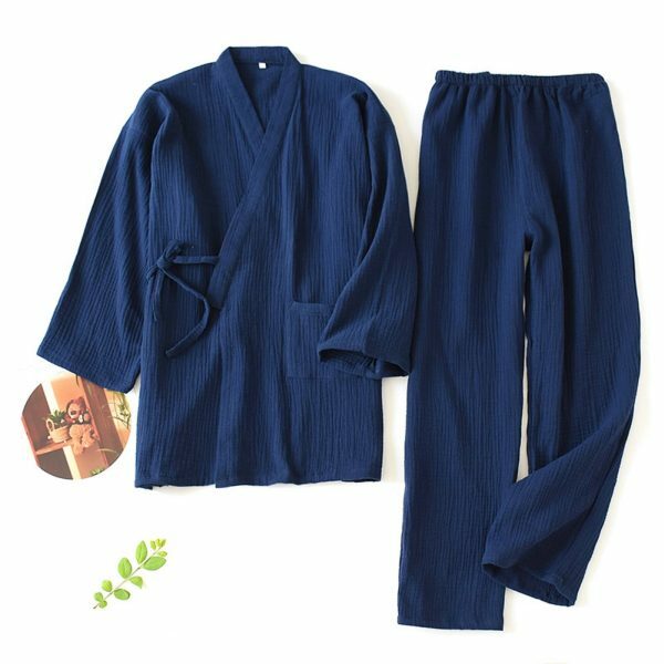 Y2K Streetwear Kimono Pajama Set for Couples - Cotton Loose V-Neck Sleepwear