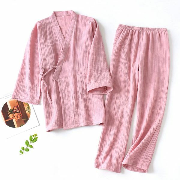 Y2K Streetwear Kimono Pajama Set for Couples - Cotton Loose V-Neck Sleepwear