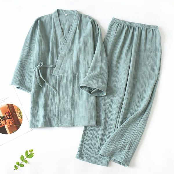 Y2K Streetwear Kimono Pajama Set for Couples - Cotton Loose V-Neck Sleepwear