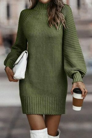 Y2K Streetwear Knit Turtleneck Sweater Dress - Stylish Mini Dress