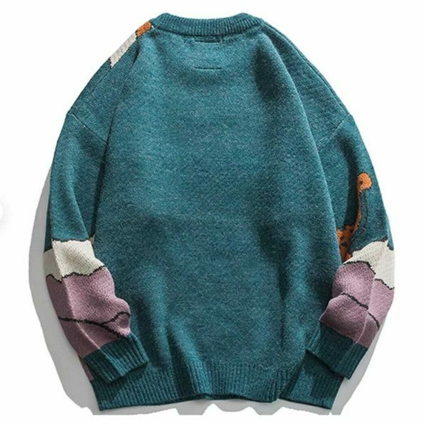 Y2K Streetwear Knitted Dinosaur Sweater