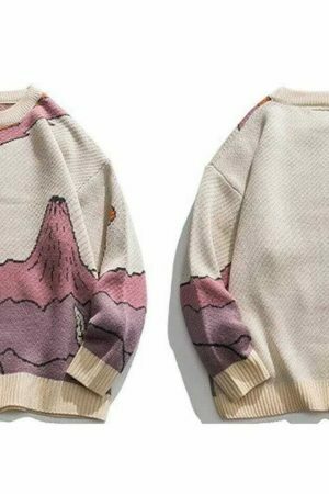 Y2K Streetwear Knitted Dinosaur Sweater