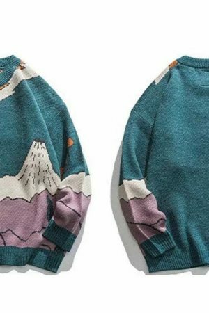 Y2K Streetwear Knitted Dinosaur Sweater