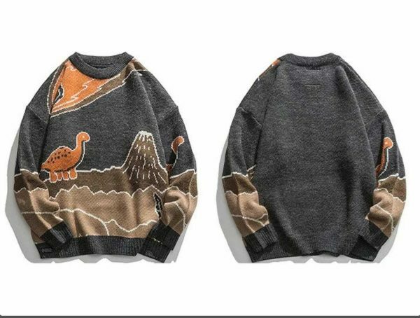 Y2K Streetwear Knitted Dinosaur Sweater