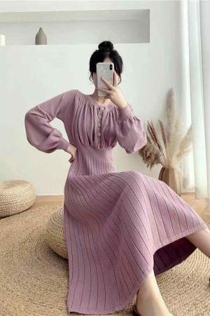 Y2K Streetwear Knitted Midi Dress for Women