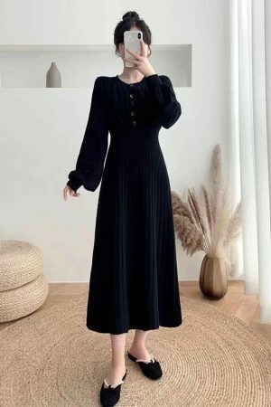 Y2K Streetwear Knitted Midi Dress for Women