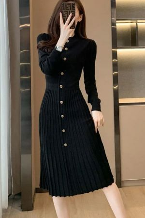 Y2K Streetwear Knitted Sweater Dress for Women - Winter Long Clothing