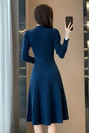 Y2K Streetwear Knitted Sweater Dress for Women - Winter Long Clothing