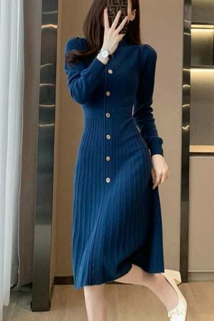 Y2K Streetwear Knitted Sweater Dress for Women - Winter Long Clothing