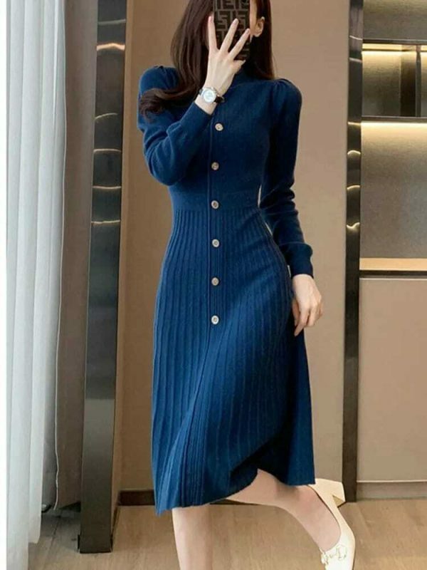 Y2K Streetwear Knitted Sweater Dress for Women - Winter Long Clothing