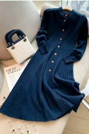 Y2K Streetwear Knitted Sweater Dress for Women - Winter Long Clothing