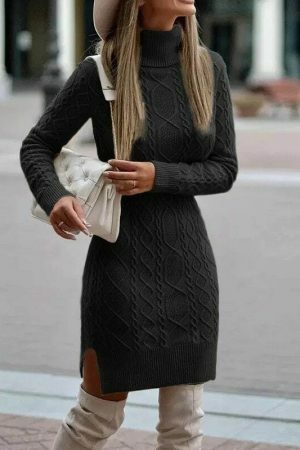 Y2K Streetwear Knitted Sweater Dress with Long Sleeves