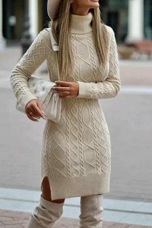 Y2K Streetwear Knitted Sweater Dress with Long Sleeves