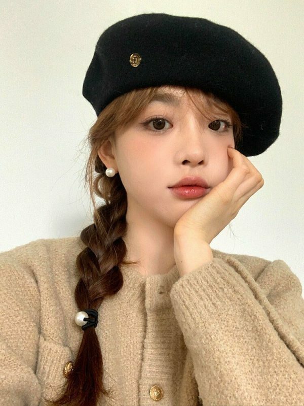 Y2K Streetwear Korean Style Solid Color Wool Beret