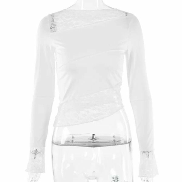 Y2K Streetwear Lace Patchwork Slim Fit Long Sleeve Top