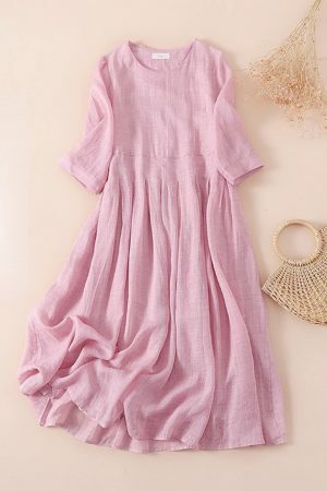 Y2K Streetwear Linen Maxi Dress with Gothic Pleats