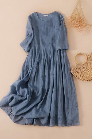 Y2K Streetwear Linen Maxi Dress with Gothic Pleats