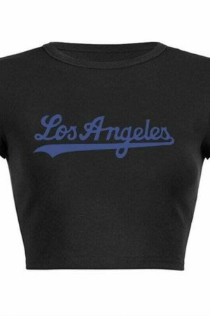 Y2K Streetwear Los Angeles White Crop Top