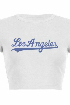 Y2K Streetwear Los Angeles White Crop Top