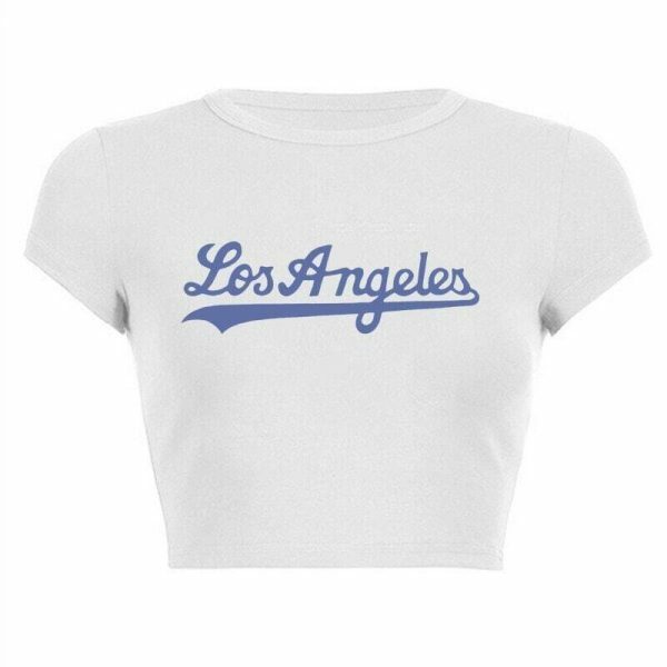 Y2K Streetwear Los Angeles White Crop Top