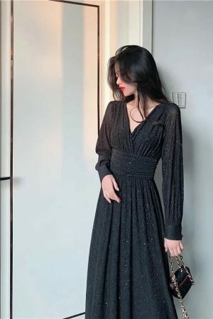 Y2K Streetwear Maxi Dress with Vintage French Aesthetic