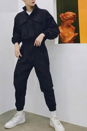 Y2K Streetwear Men's Cargo Jumpsuit Romper Safari Style Casual Trousers