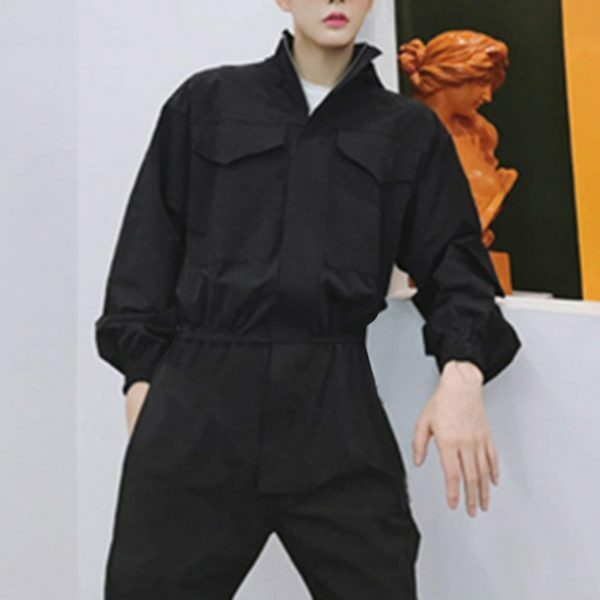 Y2K Streetwear Men's Cargo Jumpsuit Romper Safari Style Casual Trousers