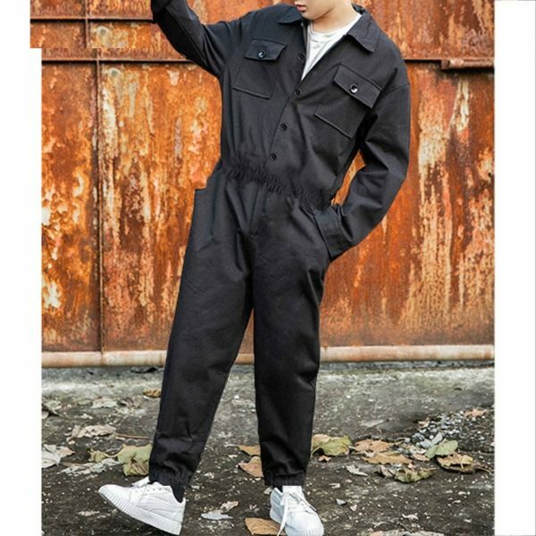 Y2K Streetwear Men's Cargo Jumpsuit Romper Safari Style Casual Trousers