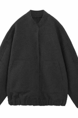 Y2K Streetwear Oversized Bomber Jacket with Hidden Button Detail