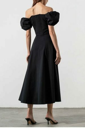 Y2K Streetwear Puff Sleeve Off Shoulder Ruched Long Dress