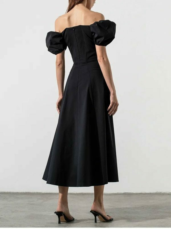 Y2K Streetwear Puff Sleeve Off Shoulder Ruched Long Dress