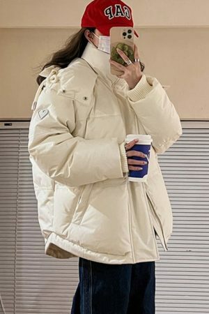 Y2K Streetwear Puffer Jacket Women Winter Hooded Thick Warm Grey Coat