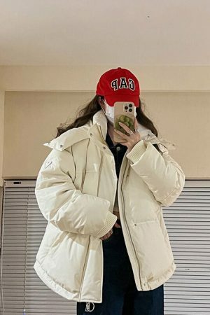 Y2K Streetwear Puffer Jacket Women Winter Hooded Thick Warm Grey Coat