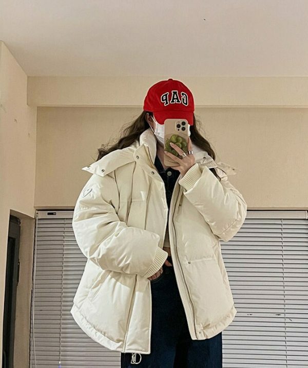 Y2K Streetwear Puffer Jacket Women Winter Hooded Thick Warm Grey Coat