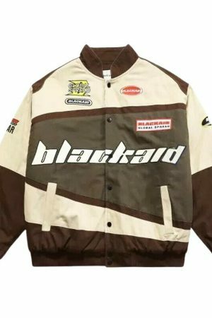 Y2K Streetwear Racing Jacket with Oversized Embroidery