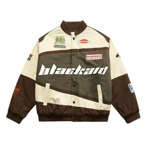 Y2K Streetwear Racing Jacket with Oversized Embroidery