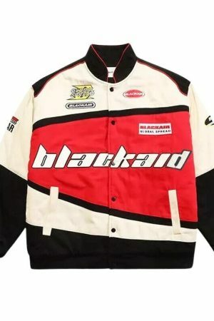 Y2K Streetwear Racing Jacket with Oversized Embroidery