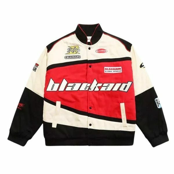 Y2K Streetwear Racing Jacket with Oversized Embroidery